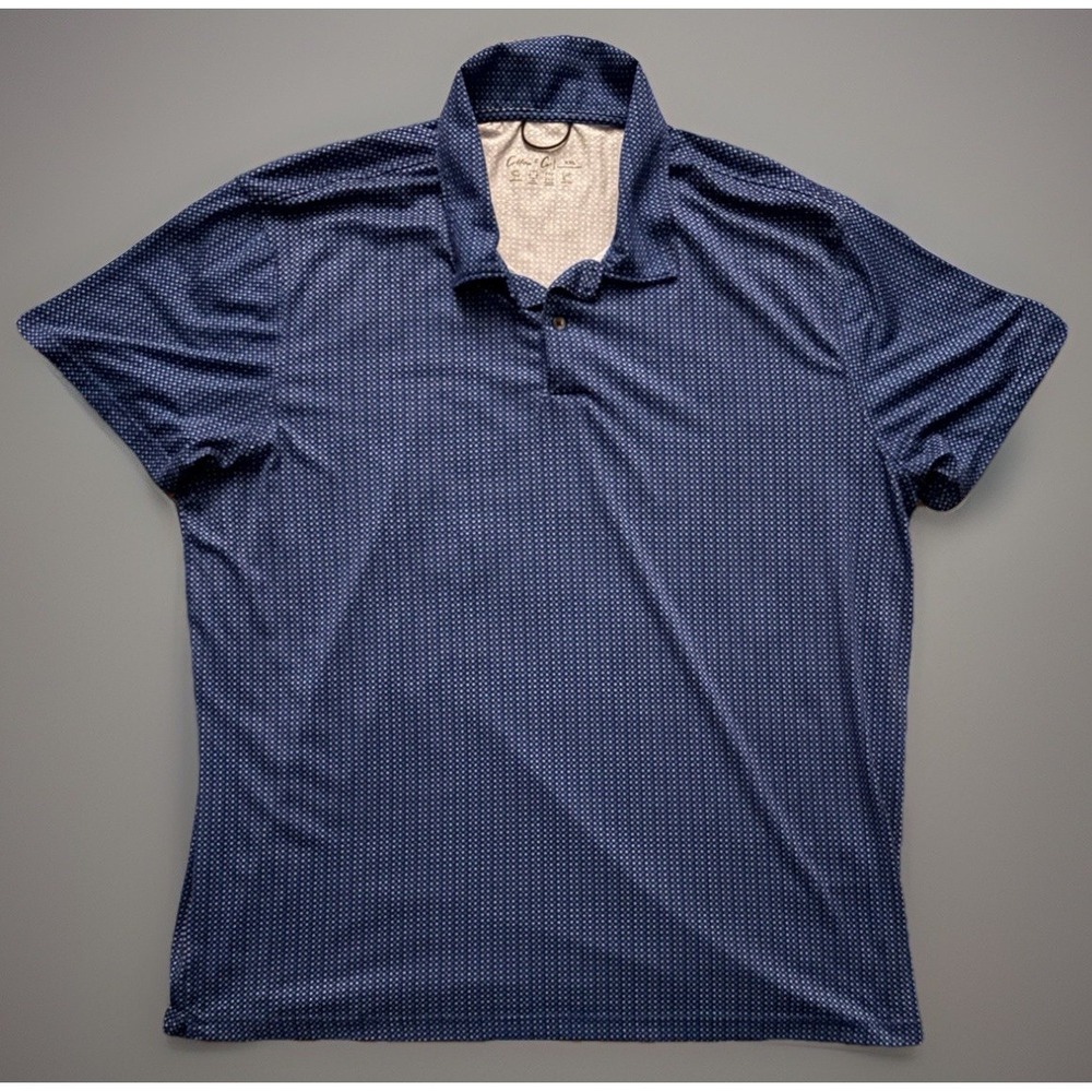 Cotton & Co. Short Sleeve Golf Polo Shirt Blue White Geometric 2XL XXL JBHS
